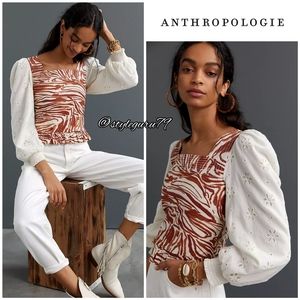 NWT, Anthropologie, Love The Label Smocked Puff-Sleeve Blouse